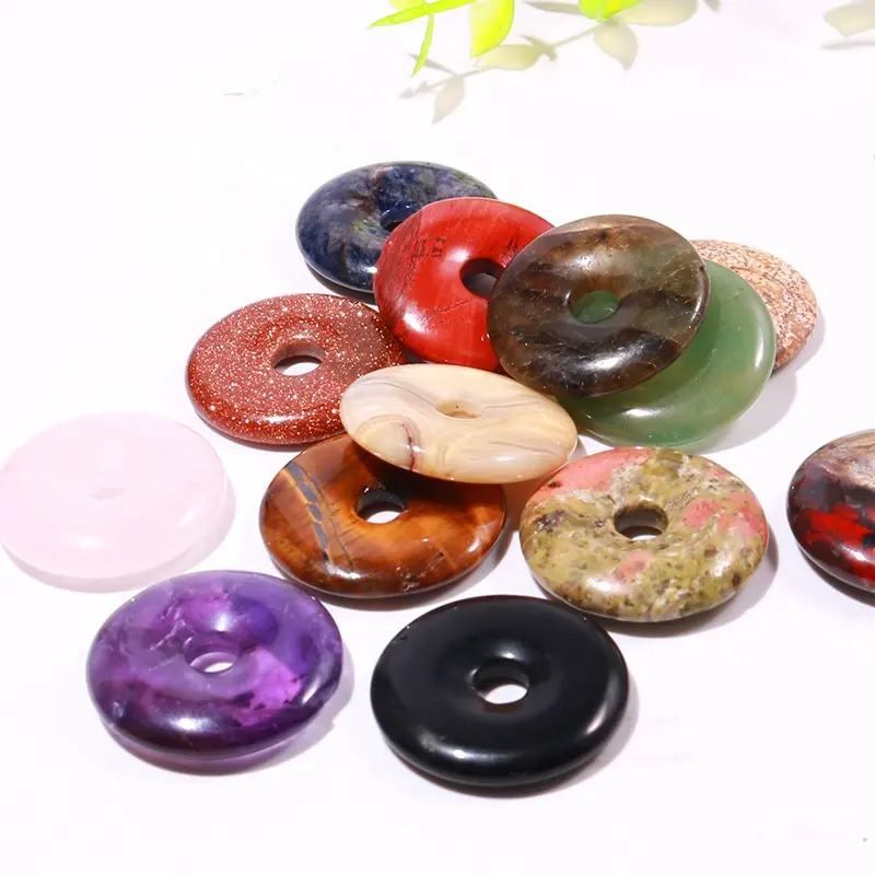 Natural Agate Crystals Healing Stones Beads Safety Buckle Necklace Donuts Pendant for Jewelry Making 25mm