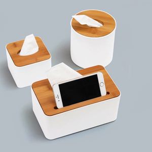 Porta Servilletas de Plástico, Caja para Pañuelos con Tapa de Bambú para Restaurante, Bar, Hotel - Product Image 1
