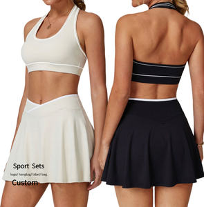 NCLAGEN Set da Tennis per Donne, Top Sportivo con Collo a U e Reggiseno Incrociato, Gonna con Pantaloncini Integrati, Set Sportivo da Golf in <span class=keywords><strong>2</strong></span> Pezzi - Product Image 1
