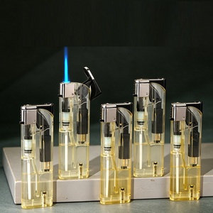 <b>Windproof</b> Jet Flame <b>Lighter</b> Refillable Kitchen Electronic <b>Lighters</b> With Transparent Shell And Angled Flip Cover - Product Image 4