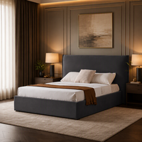 Lit plateforme moderne en velours capitonné, taille King, tête de lit extra haute à volants, mobilier de luxe pour chambre à coucher