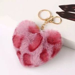 For Heart-Shaped Artificial Rabbit Fur Mini Plush Keychain Soft Durable Eco-Friendly Anime Design Children's Gift for