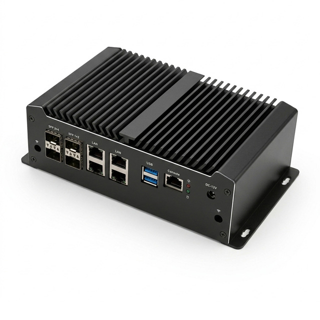 Fanless Firewall Mini PC Intel C3958 CPU 4 SFP 10G 4 LAN 2.5G 2x DDR4 Slot PfSense OPNsense Networking Appliance