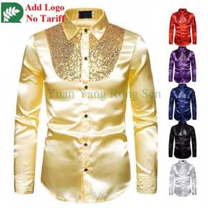 Casual Silk Shirt Men Button Down Shirt Long Sleeve Shiny Solid Color Satin Prom Dress Shirt Tops - Product Image 4