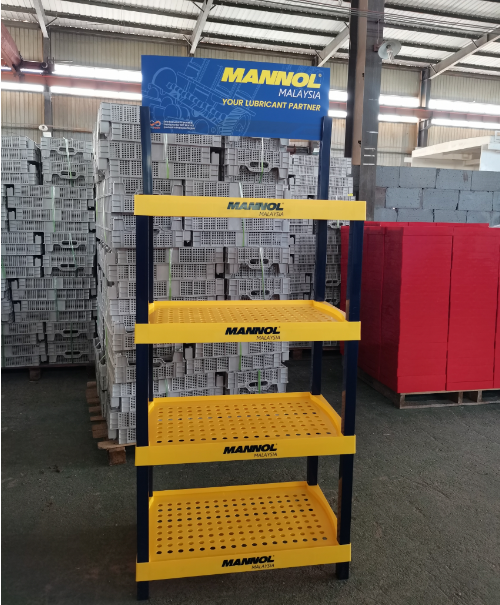 Beviis Custom Modern PVC Foam Board Floor Standing Display Stands for Motor Oil & Water Bottles Supermarket Use — view 6