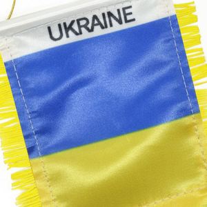 Custom Ukraine Satin Pennant Flag Car Mini Flag <b>Banner</b> with Yellow Tassels - Product Image 5