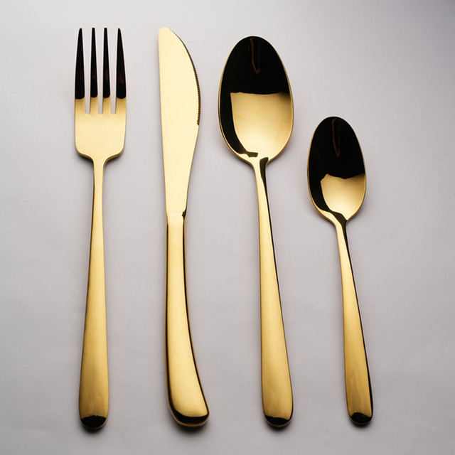 Luxury Tableware Knife Fork Spoon for Dinner Elegant 18/10 Mirrored Stainless Steel Gold Flatware Sets