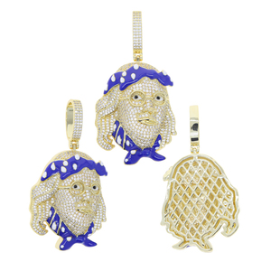 Regalo di natale Hip Hop Benjamin Face collana ciondolo smalto blu Micro pavè 5A CZ zircone cubico uomo ragazzo gioielli Rock - Product Image 3