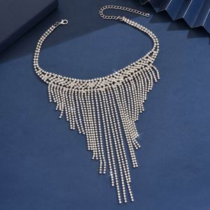 Moda y completamente enjoyado brillante diamante manojo largo flecos Rhinestone clavícula cadena collar mujeres - Product Image 6