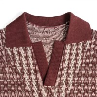 AiNear Vente en gros, conception de logo personnalisé, OEM & ODM, t-shirt en coton tricoté pour homme, col en V, manches courtes, motif intarsia rétro