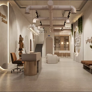 สถานีตัดผมขายส่งพร้อมไฟ LED สถานีทำงานร้านทำผมแบบกำหนดเองสำหรับการออกแบบตกแต่งภายในร้านเสริมสวยสมัยใหม่ - Product Image 1