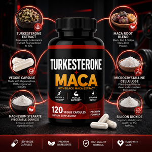 Capsules de racine de maca biologique et de turkesterone - Bénéfices antioxydants pour adultes, non destiné aux femmes enceintes - Product Image 2