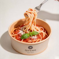 Pabrik Chinses ukuran kustom cetak Logo Salad mie mangkuk PE lapisan kertas Kraft kemasan makanan mangkuk dengan tutup hewan peliharaan