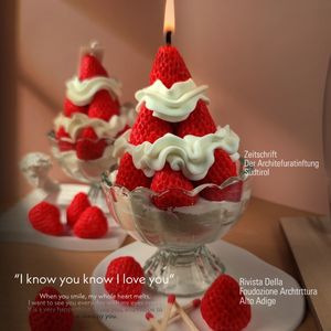 Strawberry Tart Scented <b>Candle</b> Cup Glass Dessert Bowl Birthday <b>Candles</b> Paraffin Handmade Novelty <b>Candle</b> - Product Image 1