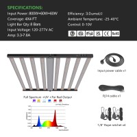 Lampe de culture LED HongYi 800W+60W+60W 8 barres, contrôle à trois canaux avec spectre large PPE 3.0umol/J, spectre complet et RED+FR&UV