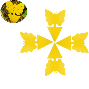 แผ่นกาวดักแมลงสีเหลืองแบบแข็ง ดักแมลงวันผลไม้ พร้อมเสาปักสามเหลี่ยมสำหรับสวนในบ้านและกระถางต้นไม้ - Product Image 1