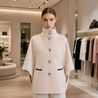 PRETTY STEPS Manteau court en laine double face pour femme, col montant, style cape, mode automne, style doux, vente en gros