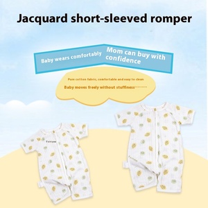 Estate neonata Jacquard tuta <span class=keywords><strong>100</strong></span>% pigiama di cotone con maniche corte tessuto a maglia traspirante per neonati - Product Image 4