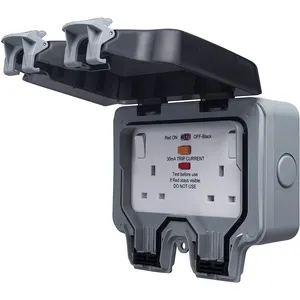 Bs tomada de energia elétrica dupla resistente, ao ar livre, comutada, tomada/parede à prova d' água com torno rcd ip66 avaliado 13 amp