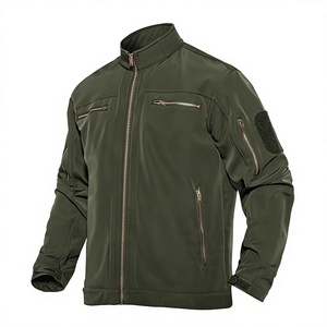 Chaqueta de Motocicleta Verde Oliva para Hombre, Cortavientos, Softshell Táctica, Cierre de Cremallera, Corte Regular, Cuello Alto, Ropa para Motociclismo al Aire Libre - Product Image 1