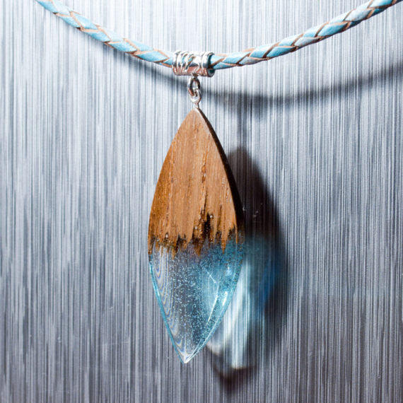 Dropshipping Hot Sale Custom Blue Creativity Fashion Resin Wood Necklace  Wooden Jewelry