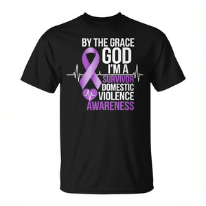 T-shirt unisexe pour adultes, manches courtes, col rond, impression sérigraphique, ruban violet de sensibilisation à la violence domestique, pour survivants - Product Image 2