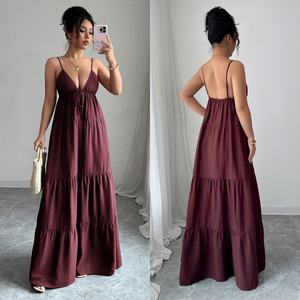 Robe longue décontractée en coton et lin bohème à dos ouvert et décolleté plongeant <span class=keywords><strong>sexy</strong></span> de style déesse grecque personnalisée D&M Fashion pour femmes - Product Image 2