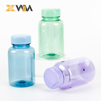 Bouteille en plastique PET bleue de haute qualité personnalisable avec un design à bouchon rabattable pour vitamines/capsules/gommes/comprimés/gummies
