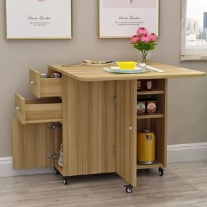 <span class=keywords><strong>Table</strong></span> de cuisine pliante avec étagère de rangement, <span class=keywords><strong>2</strong></span> tiroirs de rangement, <span class=keywords><strong>table</strong></span> de cuisine extensible mobile pour gagner de la place - Product Image 1