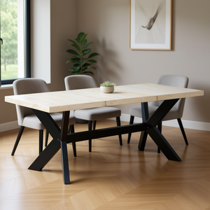 Tavolo da Pranzo Bianco Sbiancato con Gambe Nere, Design Moderno Industriale Rettangolare, Mobile in Legno Stabile per Sala da Pranzo - Product Image 2