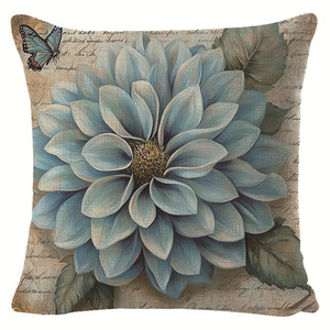 Funda de Almohada Cuadrada Lavable con Diseño Floral y Mariposas Estilo Americano Campestre para Sala de Estar o Sofá P2438 - Product Image 3