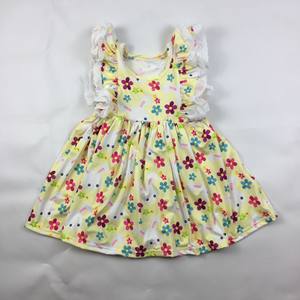 QL2022 lapin blanc impression fête tunique dentelle robe pour filles en gros manches évasées bébé vêtements groupe d'âge enfants automne - Product Image 3