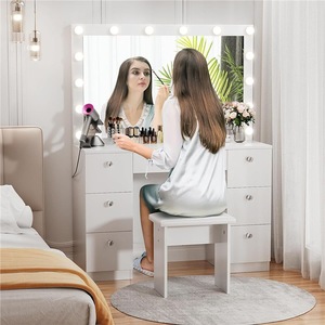 <span class=keywords><strong>Coiffeuse</strong></span> de luxe moderne avec miroir LED, 13 tiroirs et prise électrique pour chambre à coucher - Product Image 5