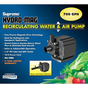 Pompe Hydro Mag Danner Supreme 700 Gph avec Venturi pour la circulation de l'eau et de l'air, équipement d'irrigation hydroponique - Product Image 4