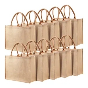カスタムジッパーDiyブランク環境にやさしいジュートバッグミディアム再利用可能なジュートハンドルバッグショッピング黄麻布トートバッグ
