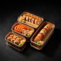 Boîte à sushi avec couvercle transparent à dôme haut, étanche, motif décoratif, boîte à bento jetable pour la livraison de restaurants japonais, OEM