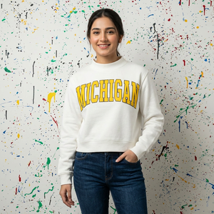 Sudadera con Capucha MICHIGAM Color Gris Ceniza, Apliques Bordados en Amarillo, CLUSH SPORTS, 100% Algodón, Impresión Digital de Invierno, Talla Grande - Product Image 1