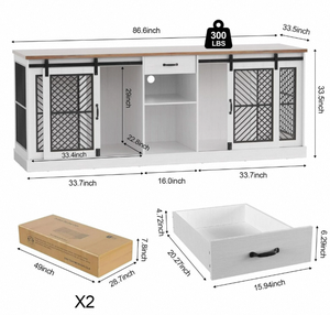 Cage à chien double en bois massif moderne de 86,6 pouces pour 2 chiens, niche d'intérieur avec serrure et rangement pour animaux de compagnie de taille moyenne/petite - Product Image 6