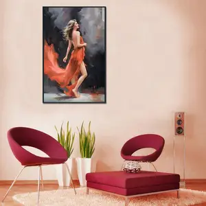 Original Art Factory robe rouge dame toile peinture à l'huile Art décor Design pour accrocher la décoration intérieure dans le salon ou la chambre