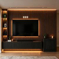 Meuble TV mural modulaire de luxe en MDF cannelé avec éclairage LED, console multimédia, centre de divertissement pour appartement moderne