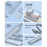 Docking Station Multifungsi Aluminium Alloy 5-Port Tipe-C untuk Ponsel dan Komputer, Hub USB 3.0/2.0, Mouse, Keyboard, Stok Tersedia