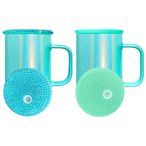 Taza de café de vidrio sublimable de 17oz con brillo holográfico reutilizable de almacén de EE. UU. con tapa de PP para envolturas UV DTF - Product Image 3