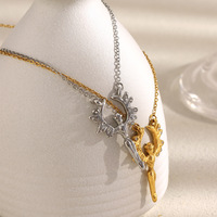 Collar con Colgante de Joyería de Moda, Ángel de Circonio, Chapado en Oro de 18K, Joyería de Acero Inoxidable para Mujer