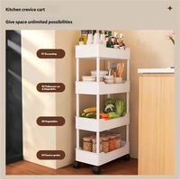 Étagère de rangement multifonctionnelle en plastique pour cuisine et salle de bain, chariot étroit et compact, étagère de rangement sur pied pour toilettes et lavabo, pour espaces étroits