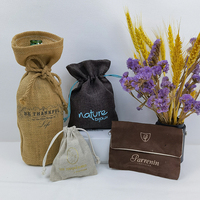 Sac de rangement, pochette en Jute avec Logo noir, personnalisé avec cordon de serrage