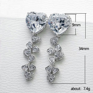 Boucles d'oreilles pendantes en or blanc E1406, motif cœur, serties de cristaux et strass, pour mariage, romantiques, bijoux pour femme - Product Image 6