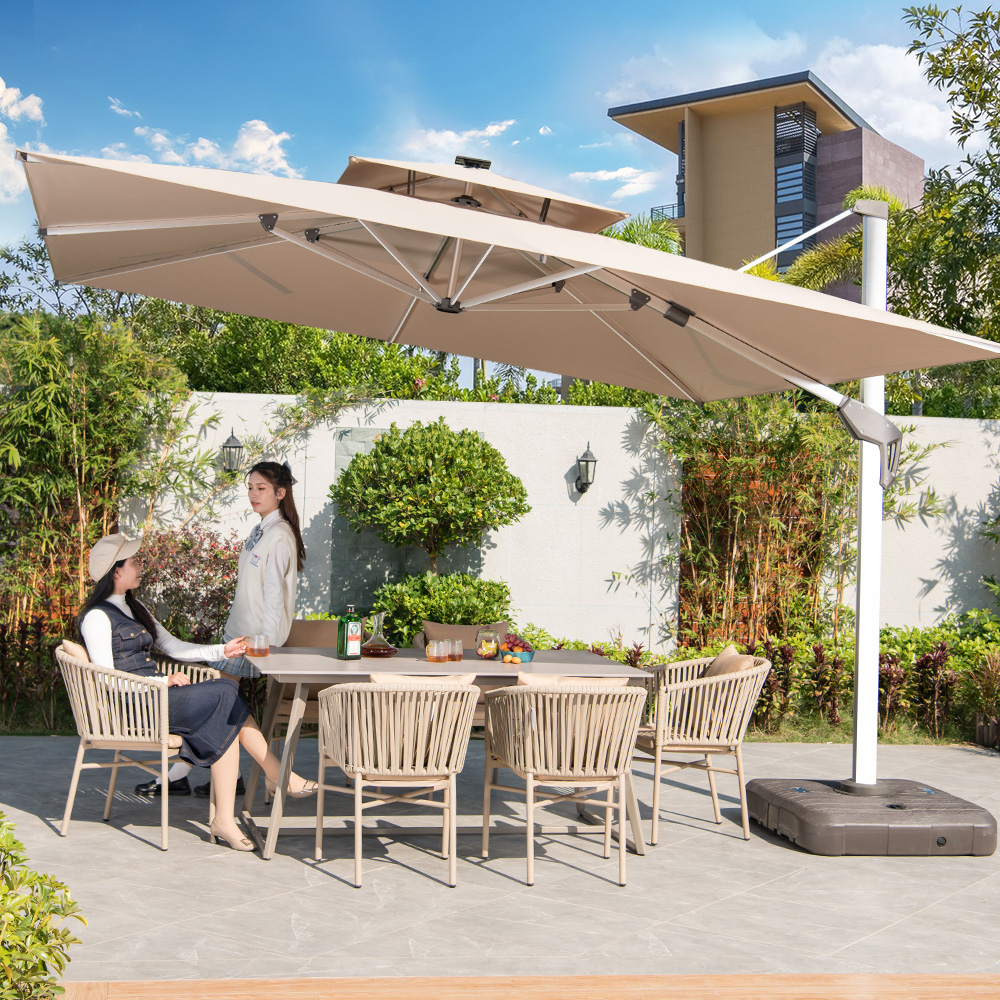 360 Rotatie Zonnevezel Glazen Patio Paraplu Zonnescherm Regendicht Terras Buiten Tuin Parasol Strand Cantilever Parasols