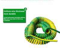 Cable de alimentación en espiral personalizado, chaqueta de PU de un solo núcleo, 2.5mm2, color amarillo y verde, 3m