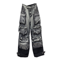 Jean cargo ample pour femme, taille haute, coupe décontractée, en denim léger tricoté, respirant, de haute qualité, style streetwear, jambes larges