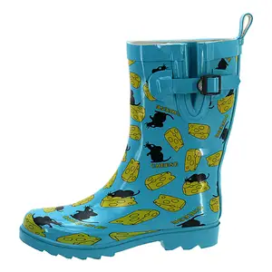 Botas de chuva femininas de meia panturrilha personalizadas à prova d'água com estampa de botas de jardim